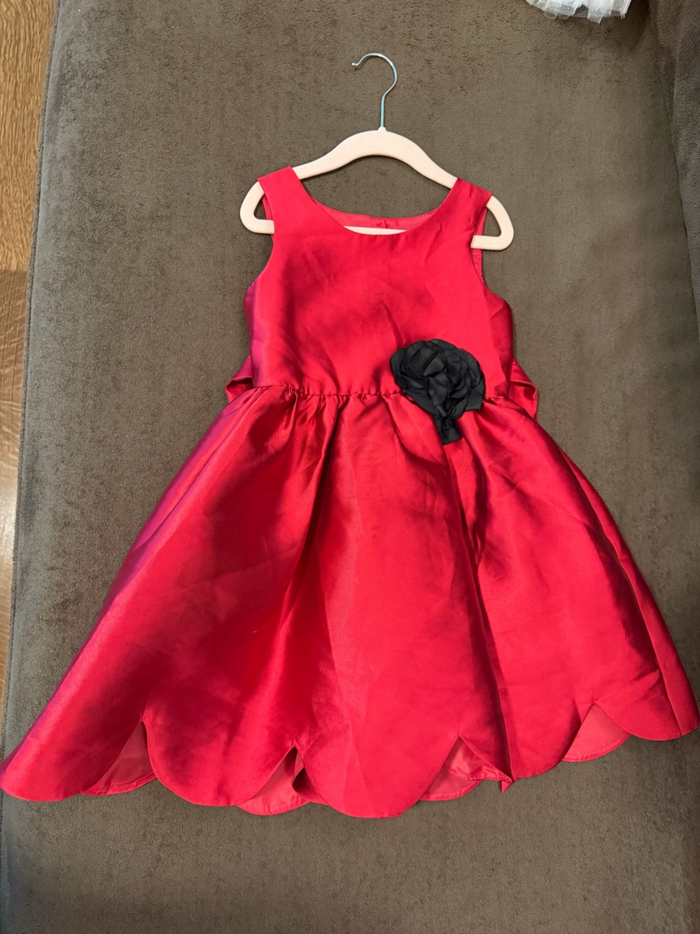 Zunie Red Satin Girls' Dress with Black Rosette